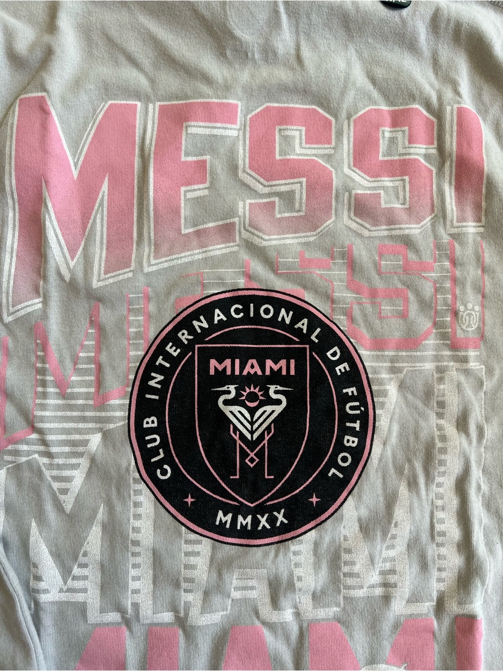 Messi Abercrombie MLS MESSI Miami Crest Kids T-Shirt - White with Pink Accent